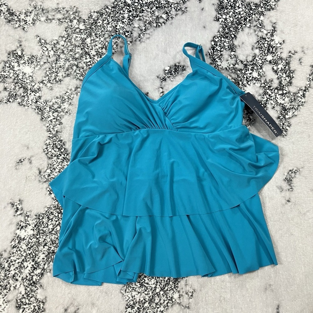 Trimshaper Turquoise Tankini Swim Top Flowy‎ Ruffle Womens Plus Size 18 NWT